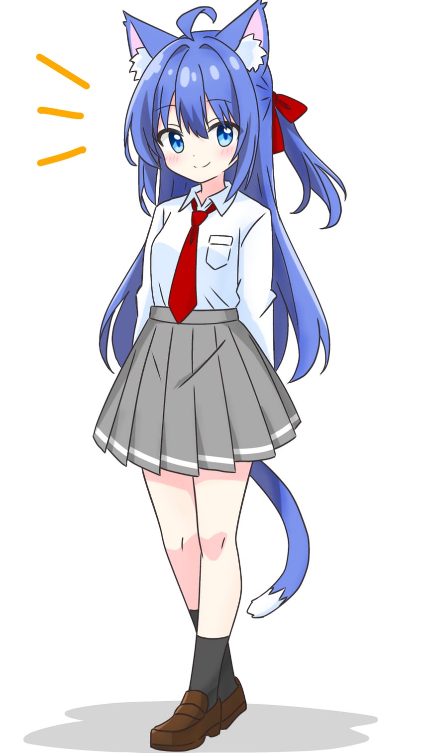 blue-haired cat girl (original) drawn by kotatsu-mazoku