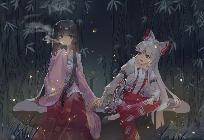 fujiwara no mokou and houraisan kaguya (touhou) drawn by juejiang_de_shiti_4202