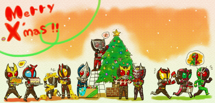 kamen rider kuuga, kamen rider decade, kamen rider double, kamen rider faiz, kamen rider blade, and 6 more (kamen rider and 11 more) drawn by moi_(yfvlibbl9i)