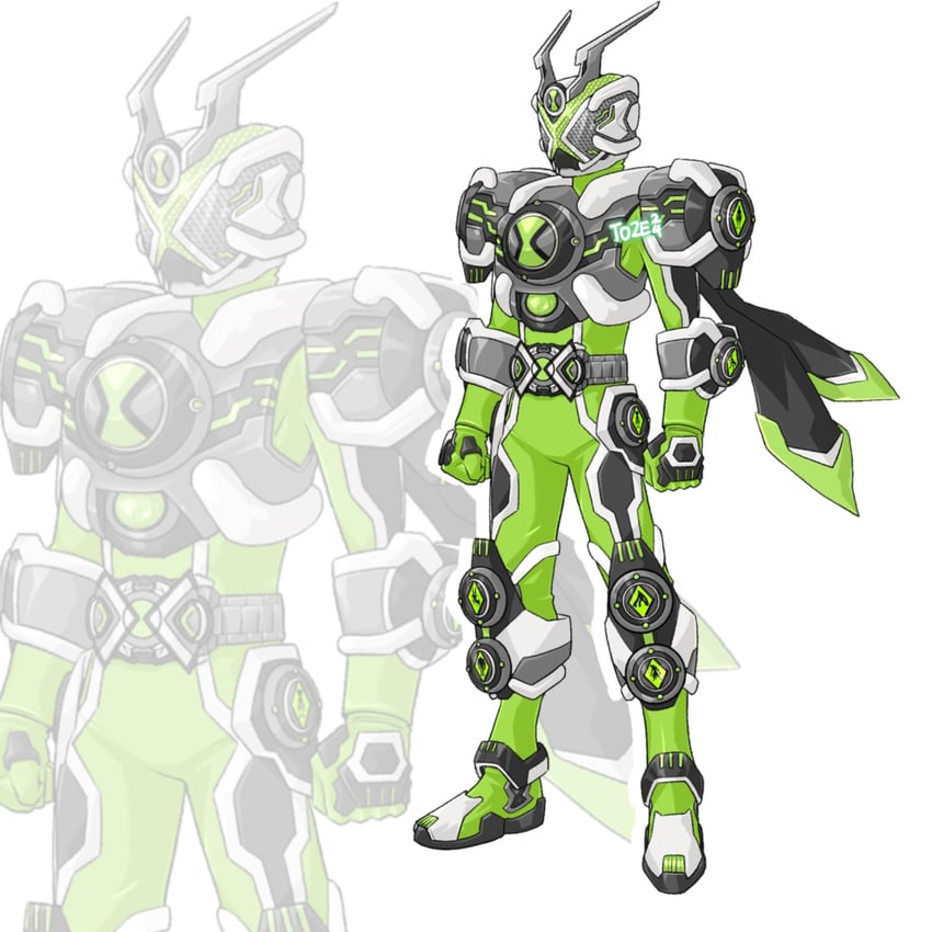 ben tennyson and kamen rider omnitrix (kamen rider and 1 more) drawn by to_ze