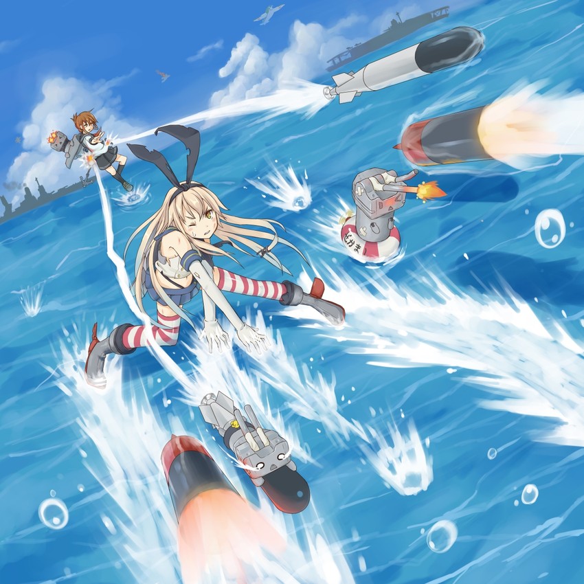 shimakaze, inazuma, and rensouhou-chan (kantai collection) drawn by mumyuu