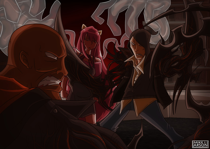 lucy, alex mercer, and james heller (elfen lied and 1 more) drawn by michael_j._larson