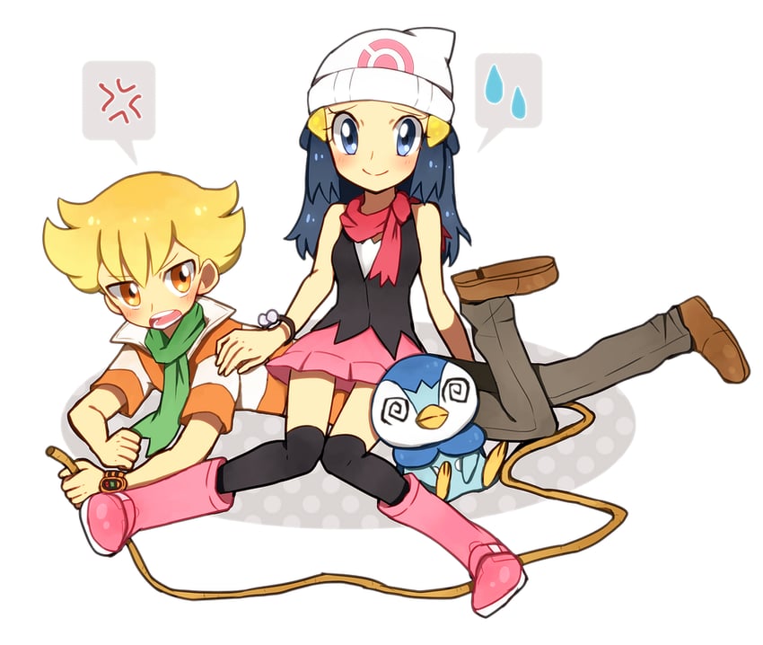 dawn, piplup, and barry (pokemon and 1 more) drawn by ako_(ako0905)