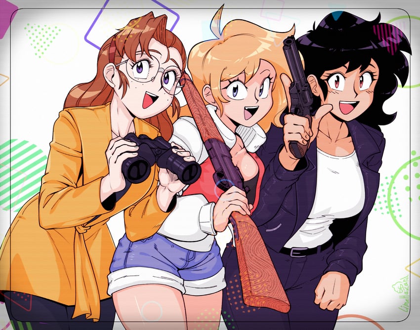 rally vincent, minnie may hopkins, and becky farrah (gunsmith cats) drawn by limehazard