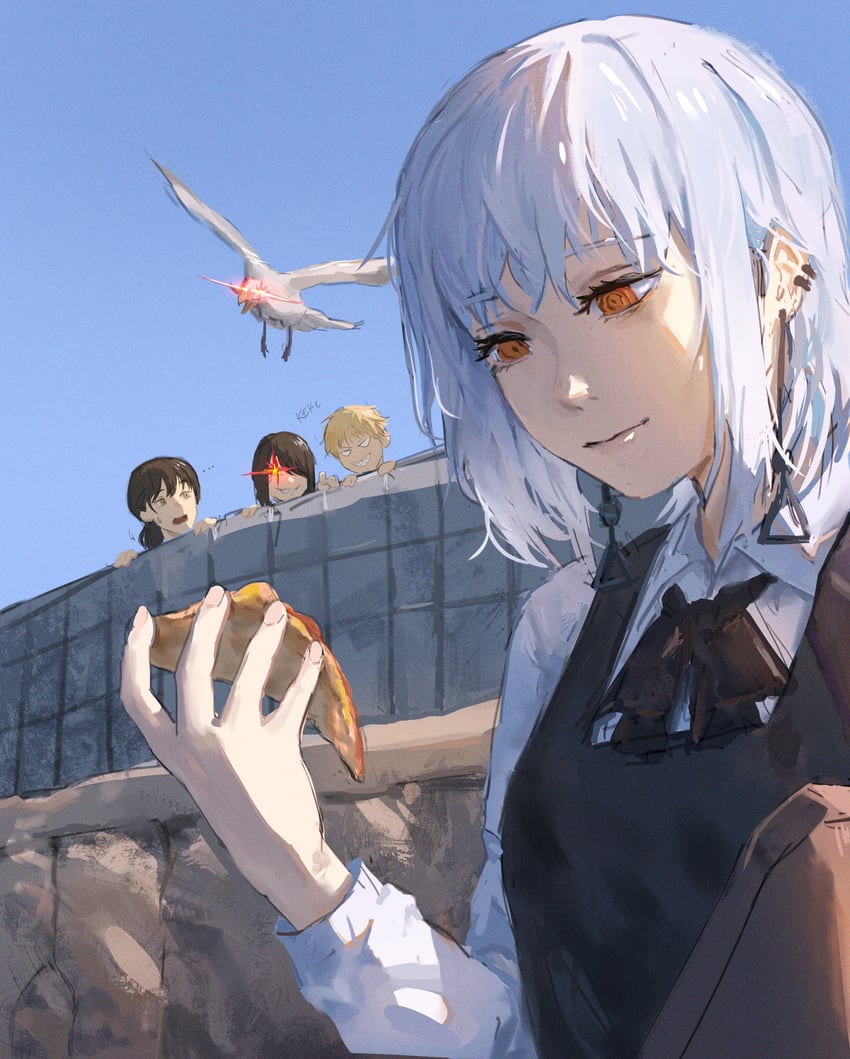 denji, mitaka asa, fami, and nayuta (chainsaw man) drawn by mon_(icebuko)