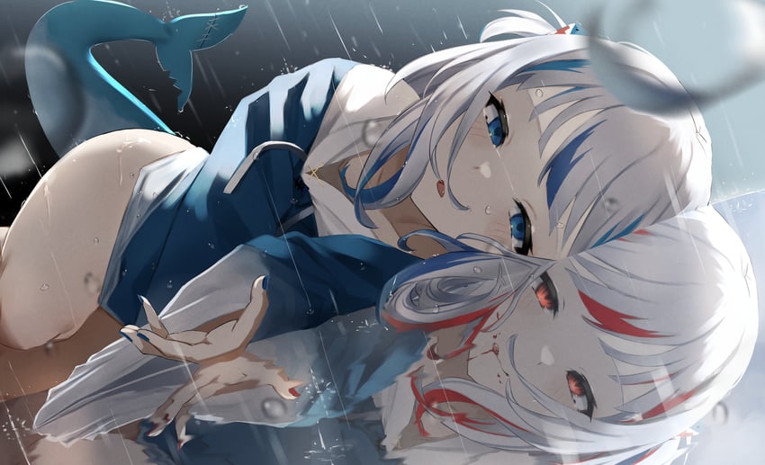 gawr gura (hololive and 2 more) drawn by ponnu_(nikeytina)