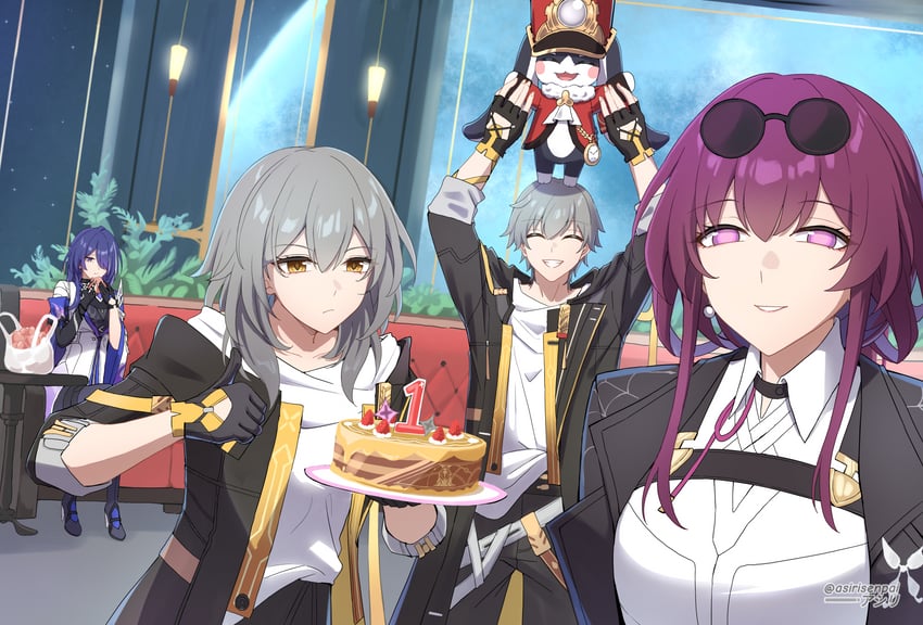 trailblazer, stelle, kafka, acheron, caelus, and 1 more (honkai and 1 more) drawn by asiri_senpai