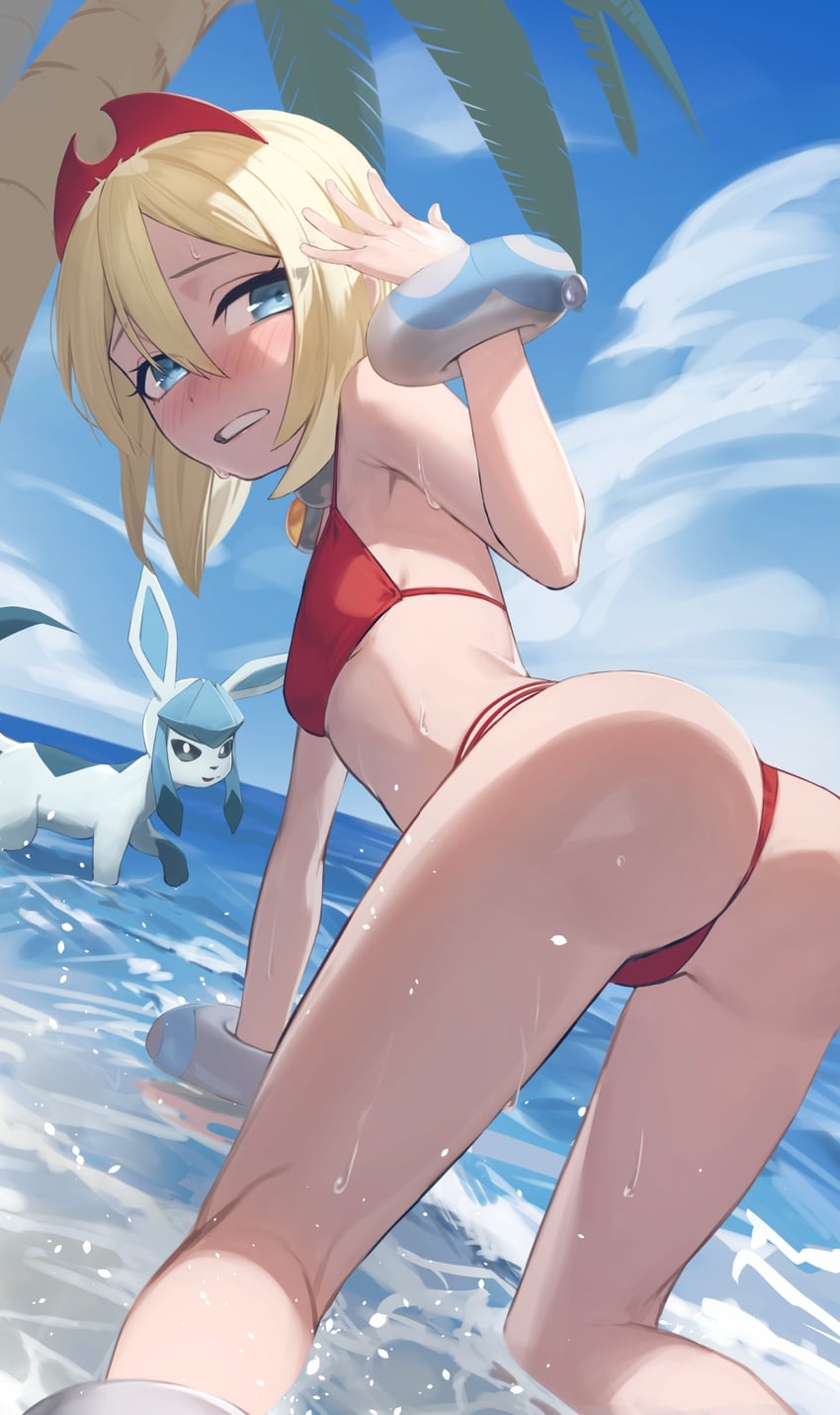 glaceon and irida (pokemon and 1 more) drawn by chorogon