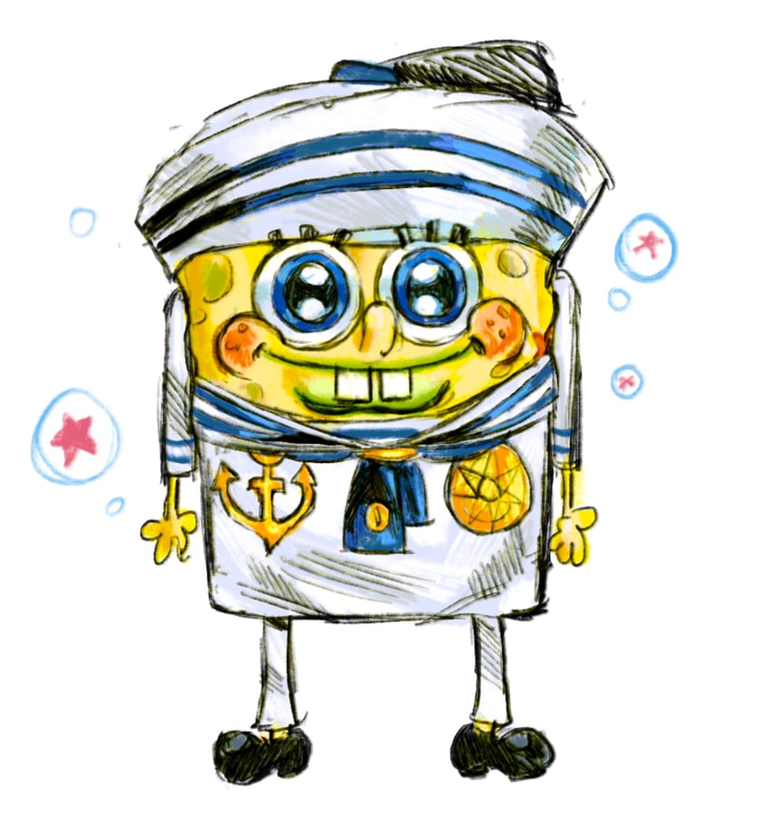 higashikata josuke and spongebob squarepants (jojo no kimyou na bouken and 2 more) drawn by funnvyalentine