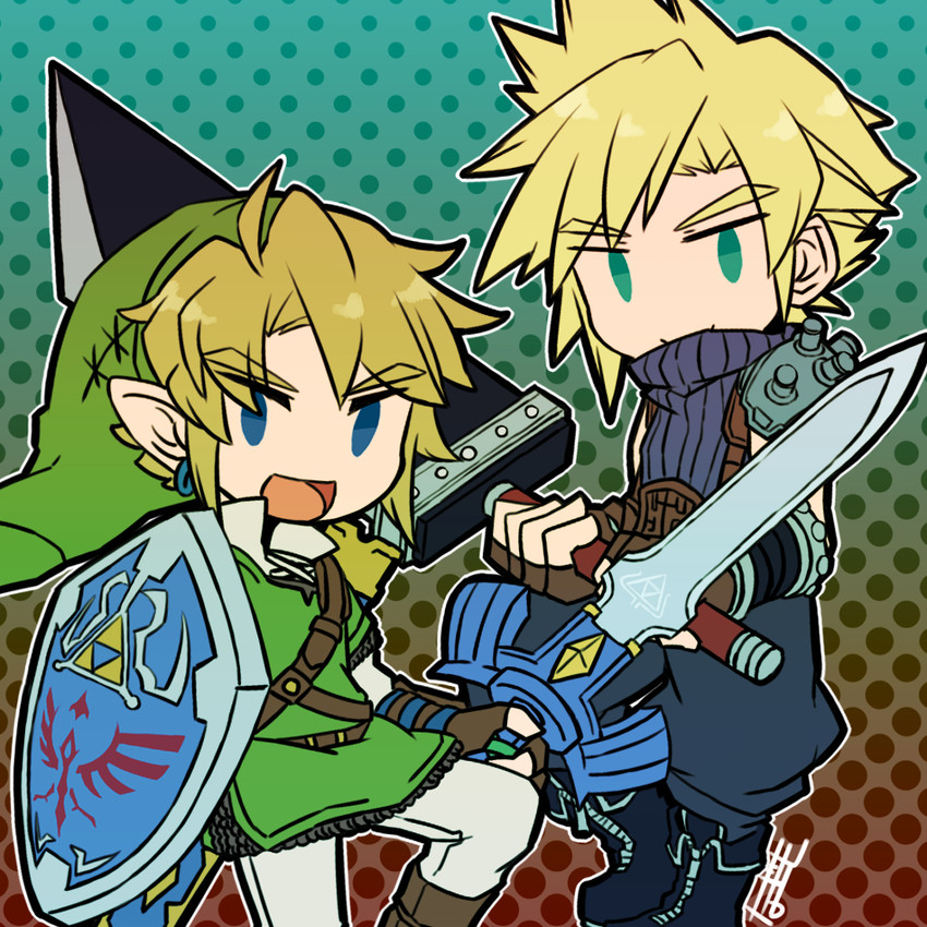 link and cloud strife (final fantasy and 4 more) drawn by sunagimo_(nagimo)
