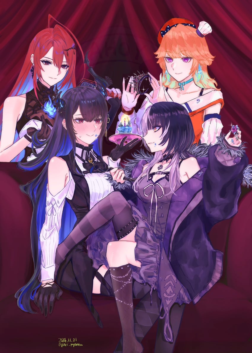 takanashi kiara, shiori novella, nerissa ravencroft, and elizabeth rose bloodflame (hololive and 1 more) drawn by yuri_kyanon