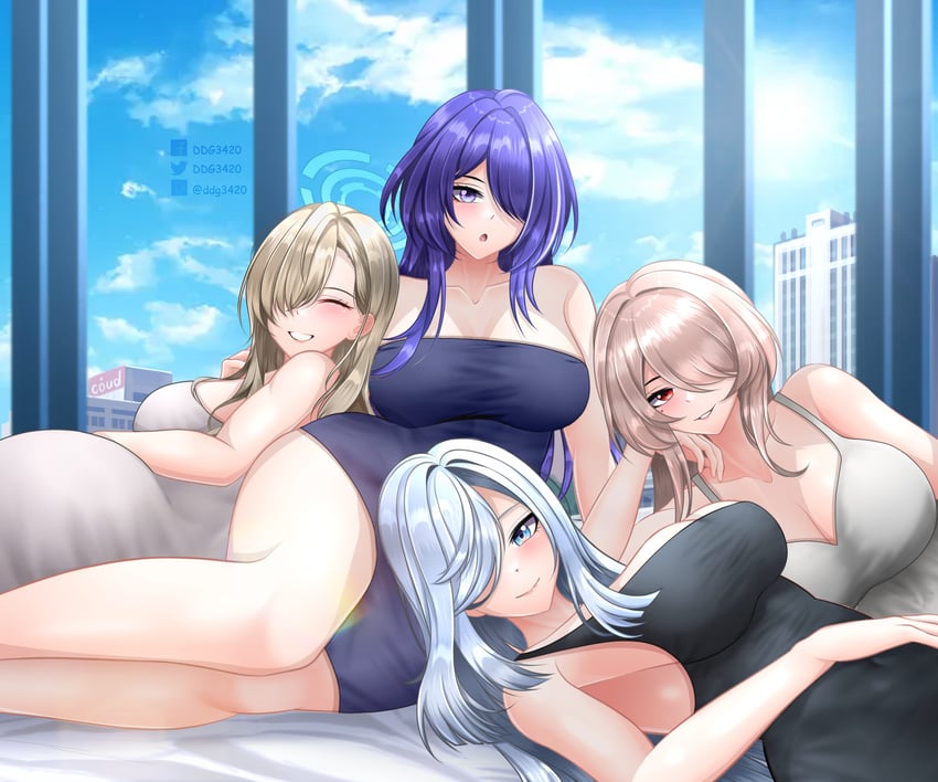 asuna, shenhe, acheron, and rita rossweisse (blue archive and 5 more) drawn by d.d.g_(ddg3420)
