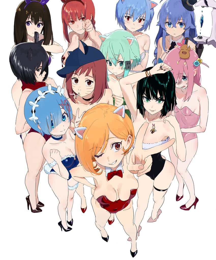 gotoh hitori, rem, ayanami rei, makima, inoue takina, and 7 more (original and 11 more) drawn by some1else45