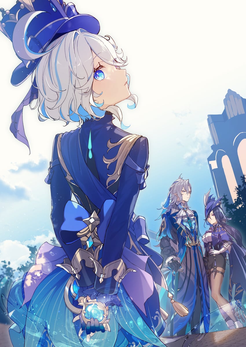 furina, neuvillette, and clorinde (genshin impact) drawn by aiwo_o_lite