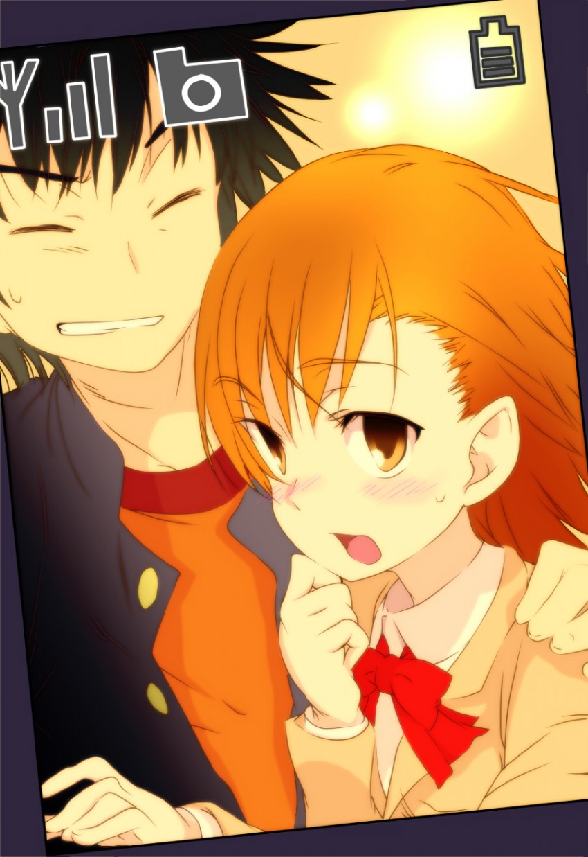 misaka mikoto and kamijou touma (toaru majutsu no index and 1 more) drawn by haimura_kiyotaka and touma719