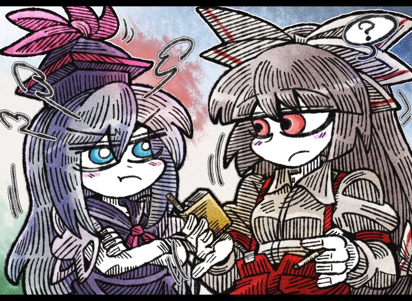 fujiwara no mokou and kamishirasawa keine (touhou) drawn by suenari_(peace)