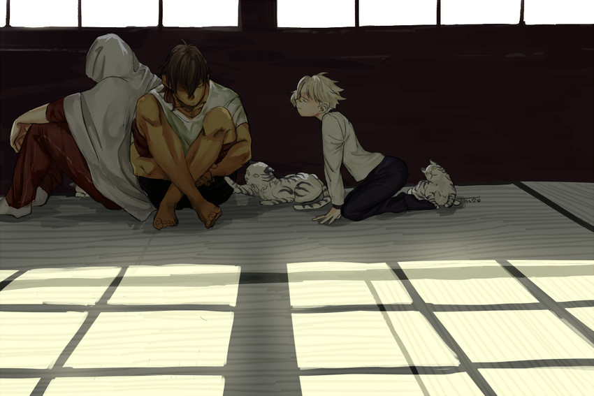 gokotai, yamanbagiri kunihiro, ookurikara, and gokotai's tigers (touken ranbu) drawn by sukebeshi_souya