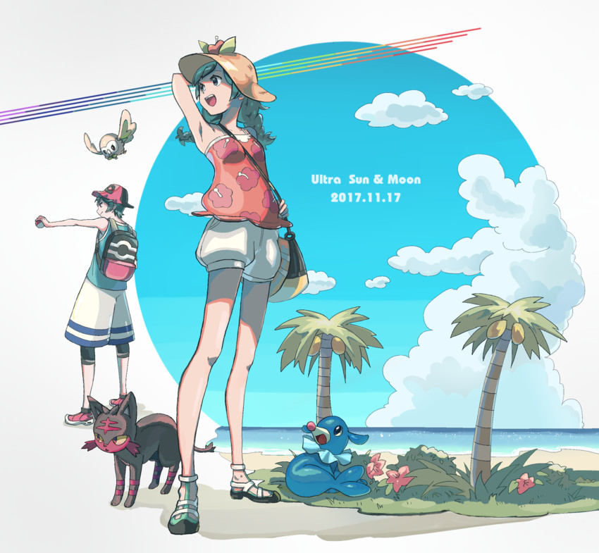 selene, rowlet, elio, popplio, and litten (pokemon and 1 more) drawn by rifu_(hunihuni1130)