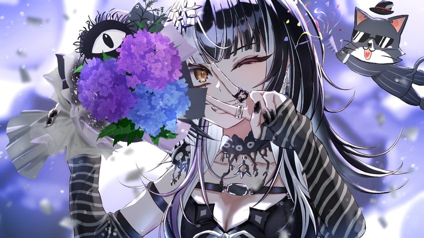 shiori novella, yorick, and nyakuza (hololive and 1 more) drawn by hermit_art9
