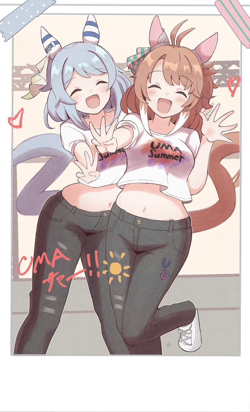 dantsu flame and hishi miracle (umamusume) drawn by sunanuko_(ramuneko)