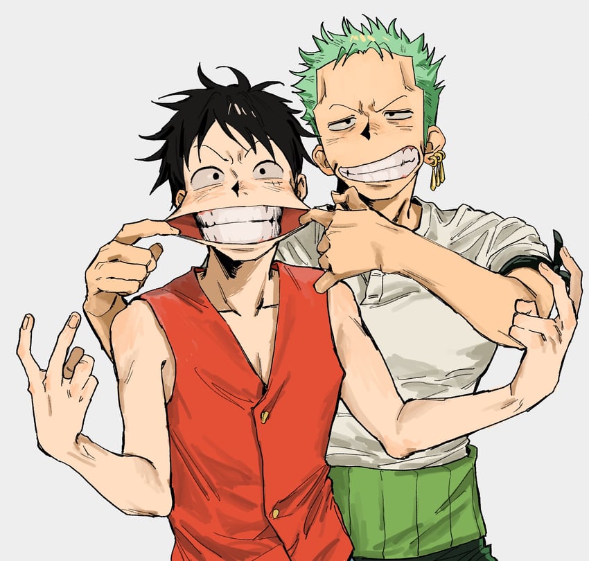 monkey d. luffy and roronoa zoro (one piece) drawn by nsozp