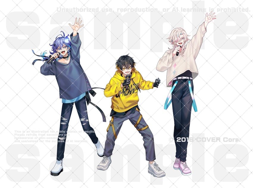 yatogami fuma, minase rio, and utsugi uyu (holostars) drawn by naruta_iyo