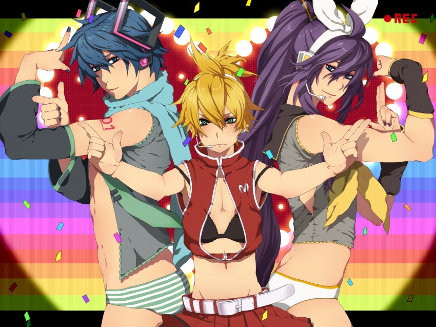 hatsune miku, kagamine rin, kagamine len, kaito, meiko, and 1 more (vocaloid) drawn by nayu