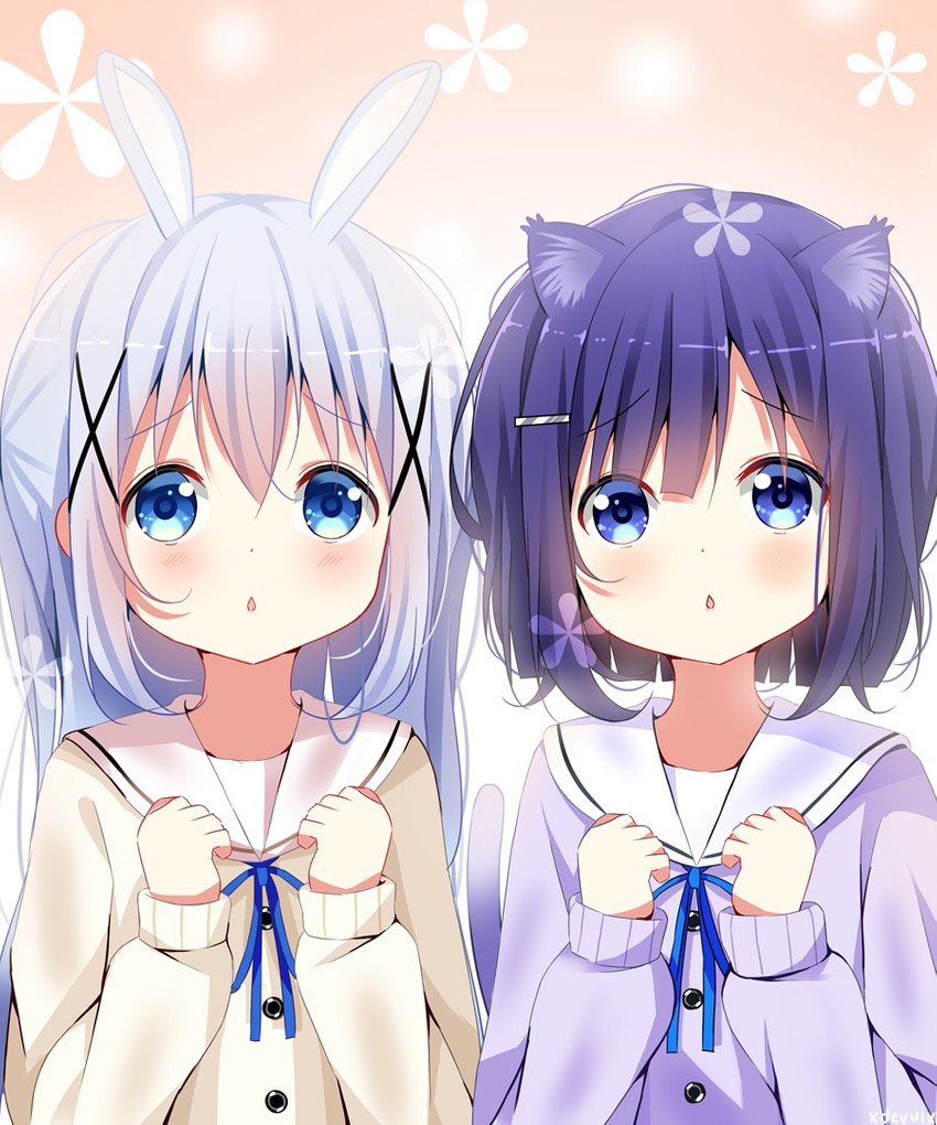 kafuu chino and fuiba fuyu (gochuumon wa usagi desu ka?) drawn by deyui