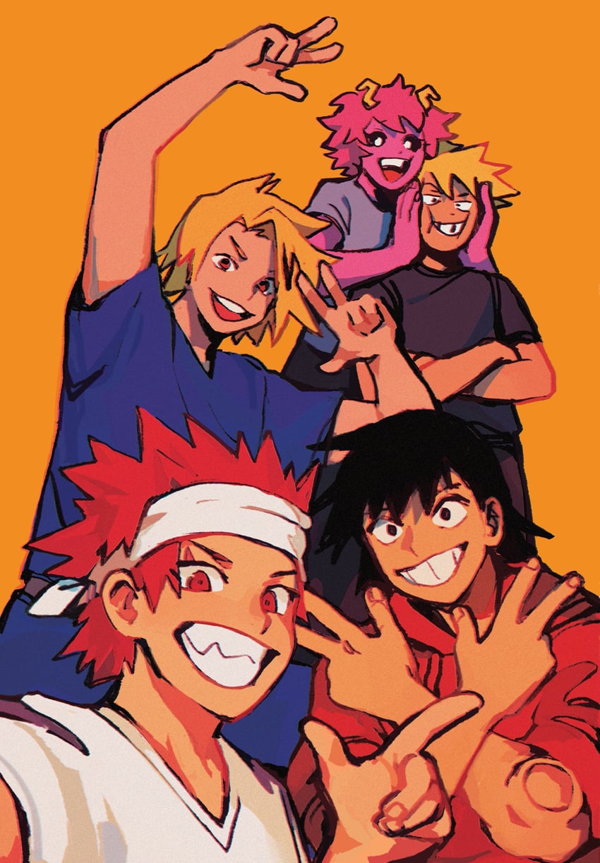bakugou katsuki, ashido mina, kirishima eijiro, kaminari denki, and sero hanta (boku no hero academia) drawn by fenkko
