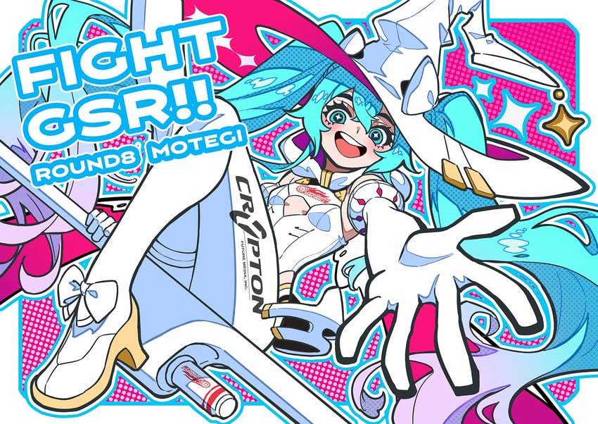 hatsune miku and racing miku (vocaloid and 2 more) drawn by mogumo