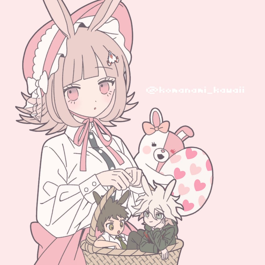 nanami chiaki, komaeda nagito, hinata hajime, and monomi (danganronpa and 2 more) drawn by komanami_kawaii