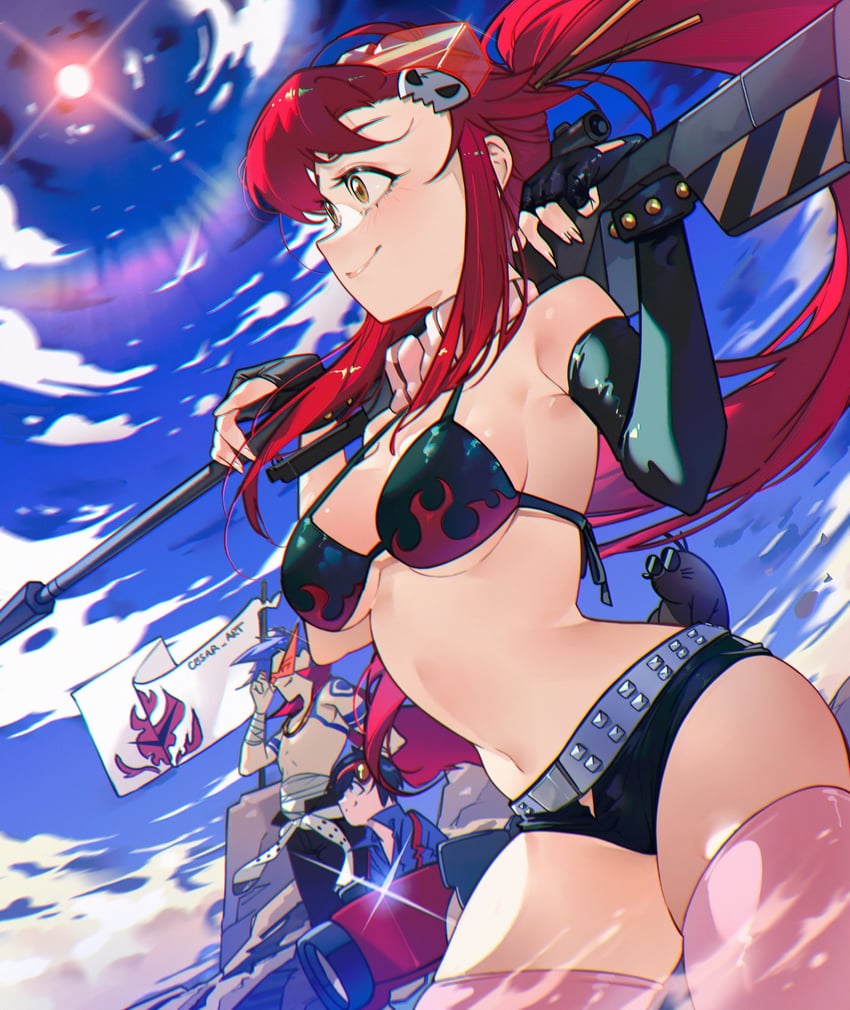 yoko littner, simon, kamina, and boota (tengen toppa gurren lagann) drawn by cesar_art456