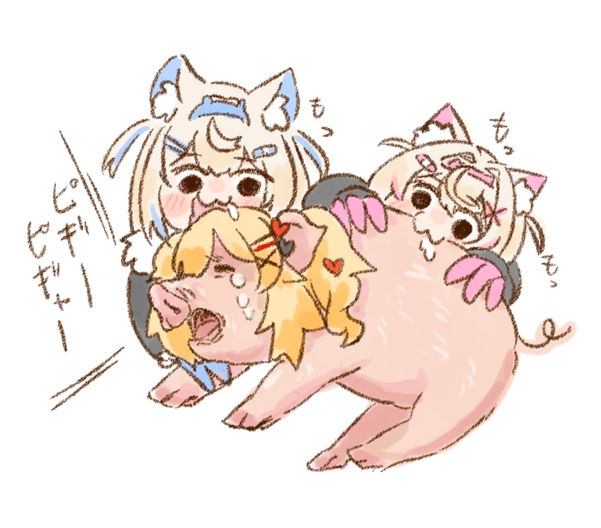 fuwawa abyssgard, mococo abyssgard, and akai haato (hololive and 1 more) drawn by nekoyama