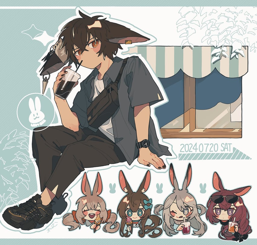 amiya, ray, savage, ayerscarpe, and warmy (arknights) drawn by remu_(kudarizaka_25)