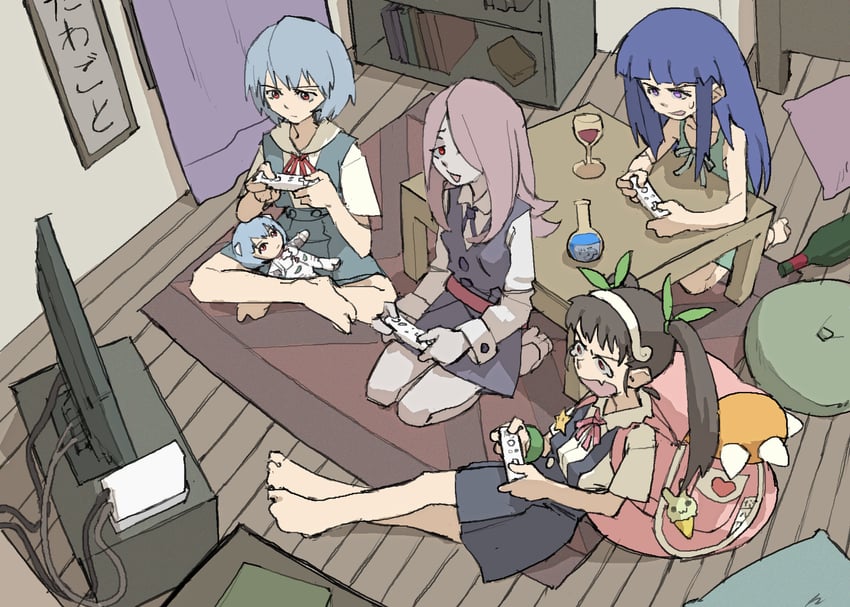 ayanami rei, furude rika, hachikuji mayoi, sucy manbavaran, and rei chikita (neon genesis evangelion and 4 more) drawn by pantsu-ripper