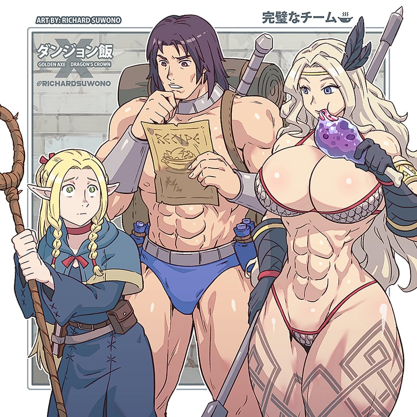 marcille donato, sonic the hedgehog, amazon, and ax battler (sonic and 3 more) drawn by richard_suwono