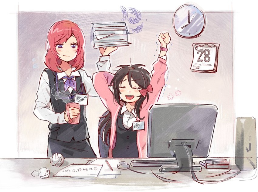 nishikino maki and yazawa nico (love live! and 1 more) drawn by karuha