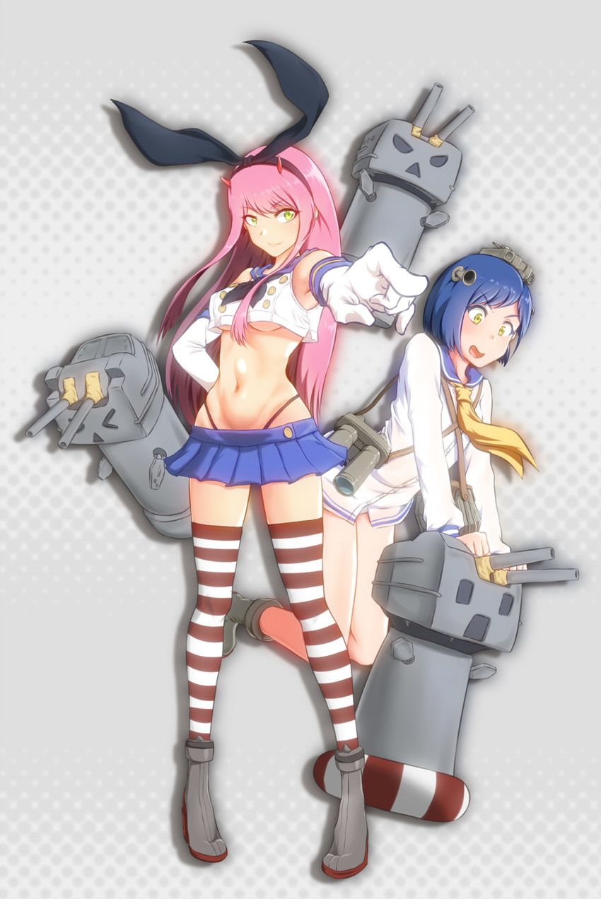 shimakaze, yukikaze, rensouhou-chan, zero two, and ichigo (kantai collection and 1 more) drawn by yamauchi_(conan-comy)