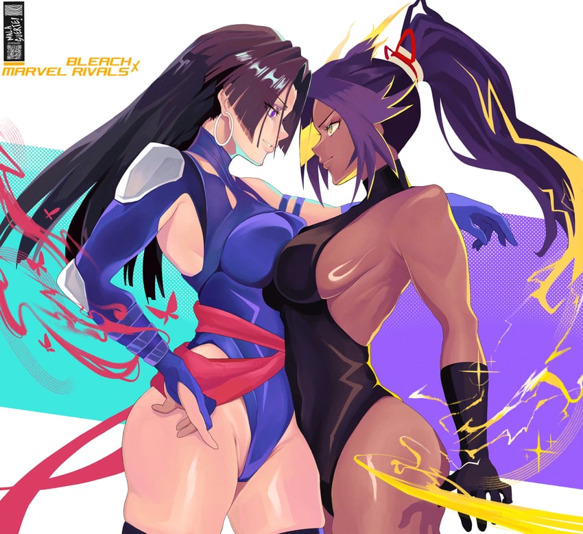 shihouin yoruichi and psylocke (marvel and 3 more) drawn by notaudri