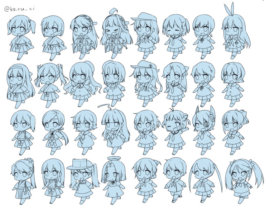 kaga, shimakaze, hibiki, kongou, inazuma, and 27 more (kantai collection) drawn by koruri