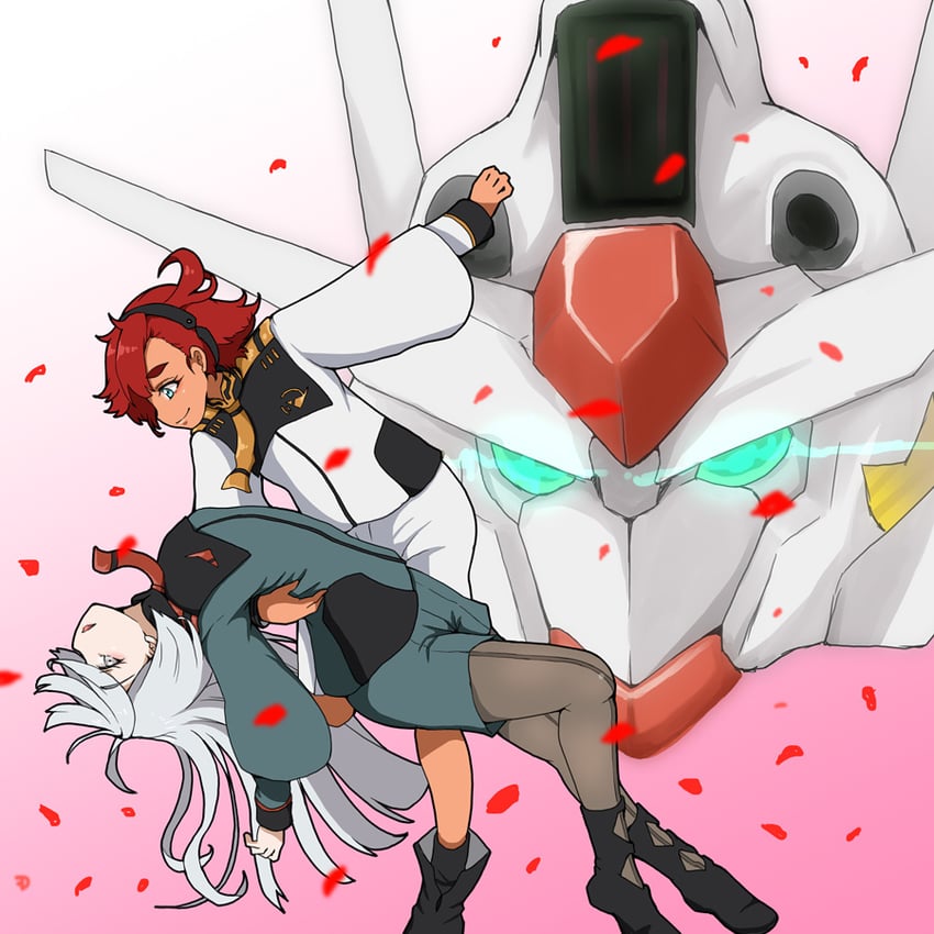 suletta mercury, miorine rembran, and gundam aerial (gundam and 2 more) drawn by 6zo