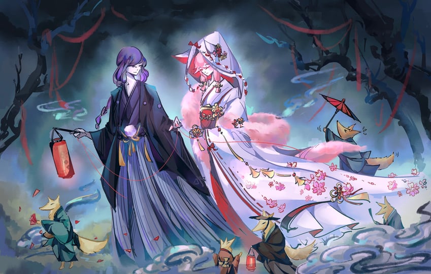 raiden shogun and yae miko (genshin impact) drawn by yuru4086