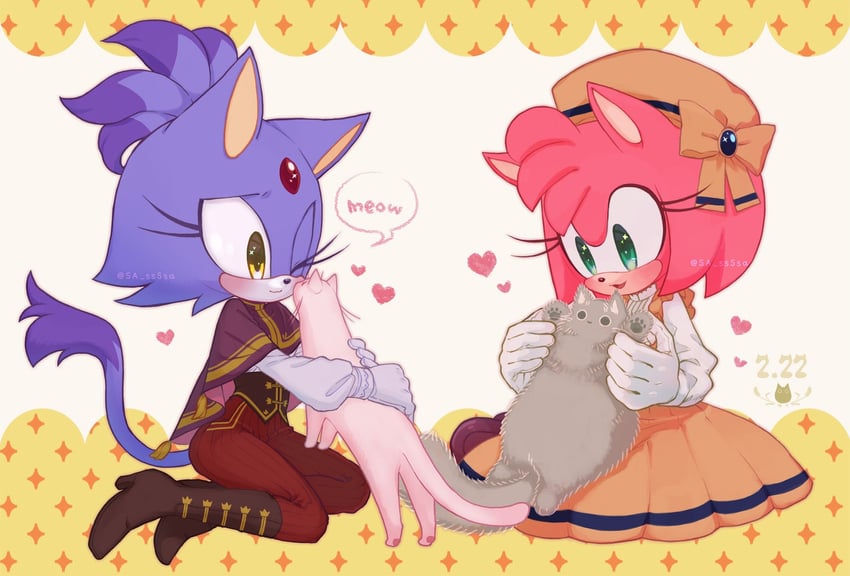 amy rose and blaze the cat (sonic) drawn by konjiki_ringo