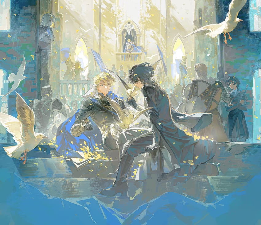 dimitri alexandre blaiddyd, male byleth, and jeralt reus eisner (fire emblem and 1 more) drawn by gongzuotianxiadiyi