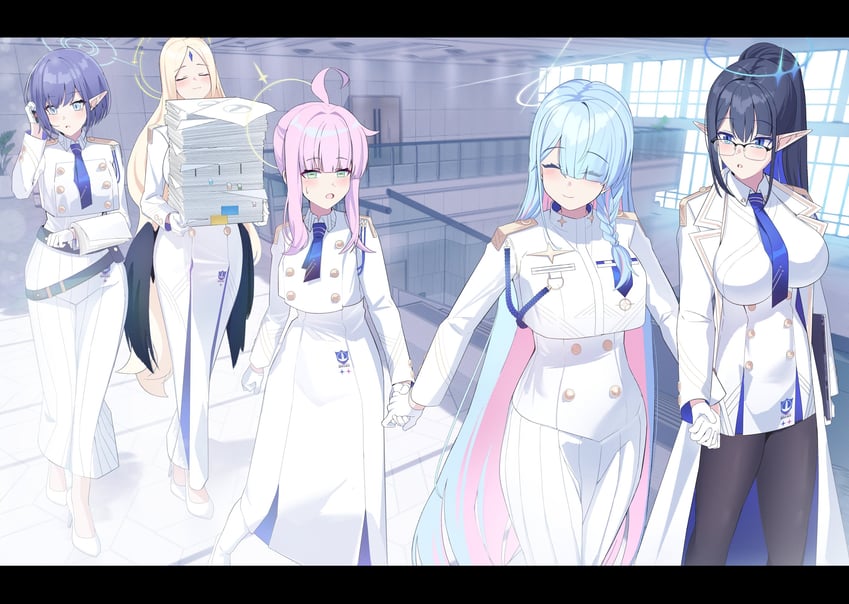 rin, aoi, momoka, kaya, general student council president, and 1 more (blue archive) drawn by giga-tera