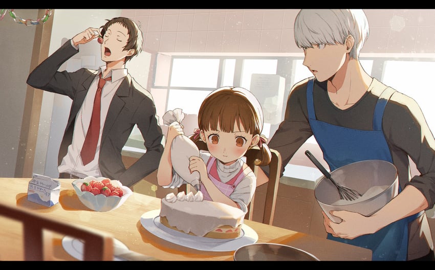 narukami yu, doujima nanako, and adachi tooru (persona and 1 more) drawn by yoshino_saku