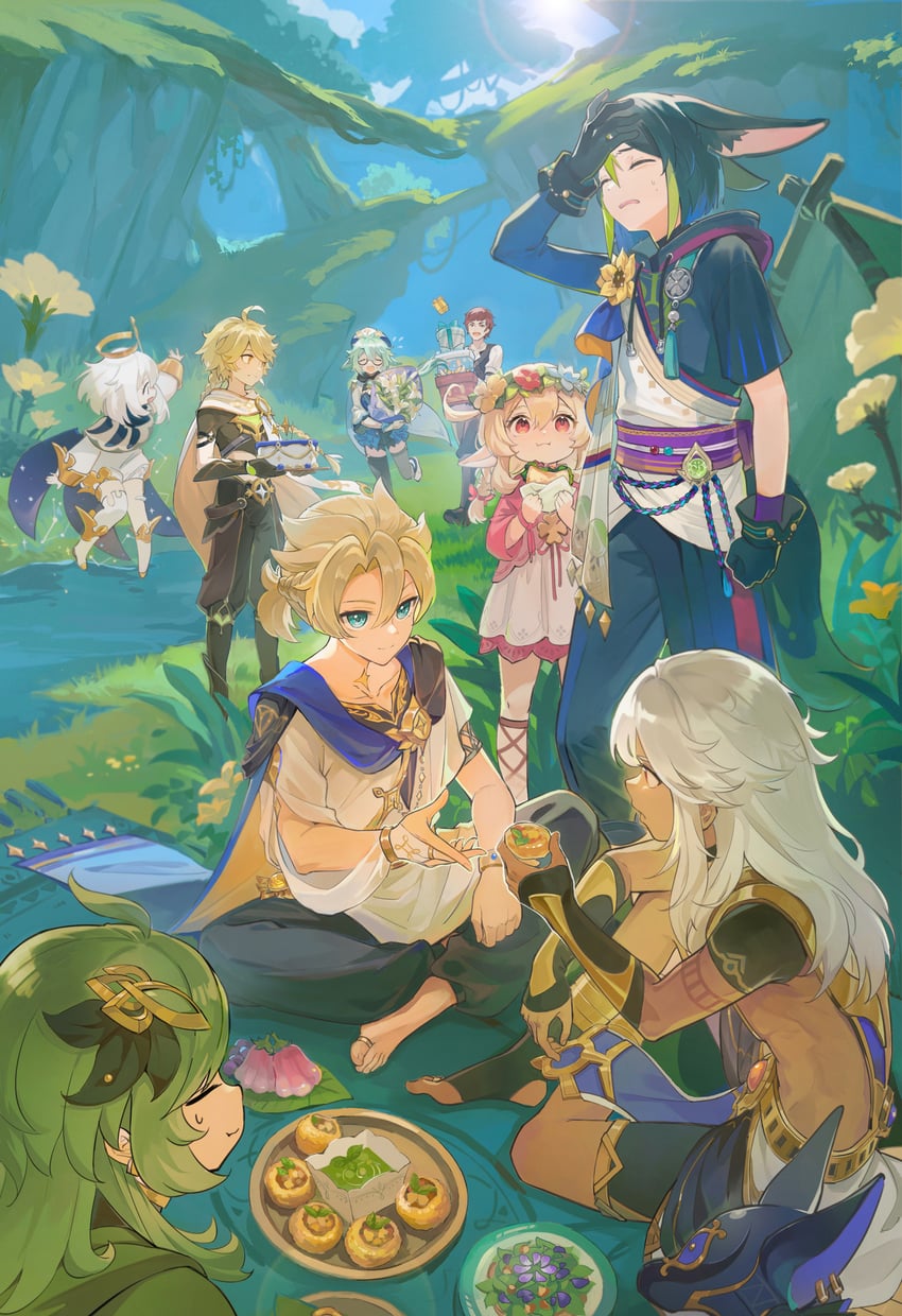 aether, paimon, klee, tighnari, albedo, and 4 more (genshin impact) drawn by tiny_(0v0)