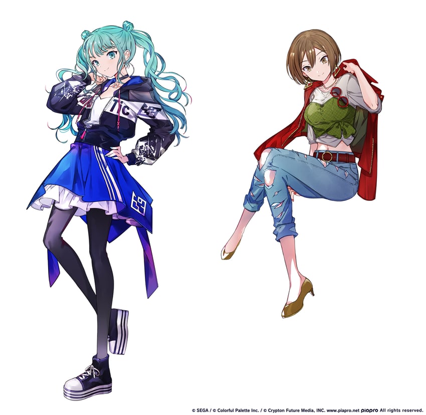 hatsune miku, meiko, vivid bad squad miku, and vivid bad squad meiko (vocaloid and 1 more) drawn by suou_(sdurorhr)