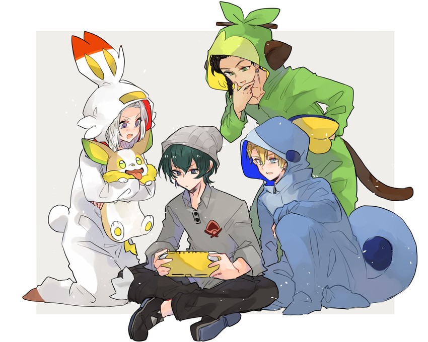 edelgard von hresvelg, dimitri alexandre blaiddyd, male byleth, scorbunny, sobble, and 3 more (pokemon and 3 more) drawn by feyyyyyyk and por_(downletgo)