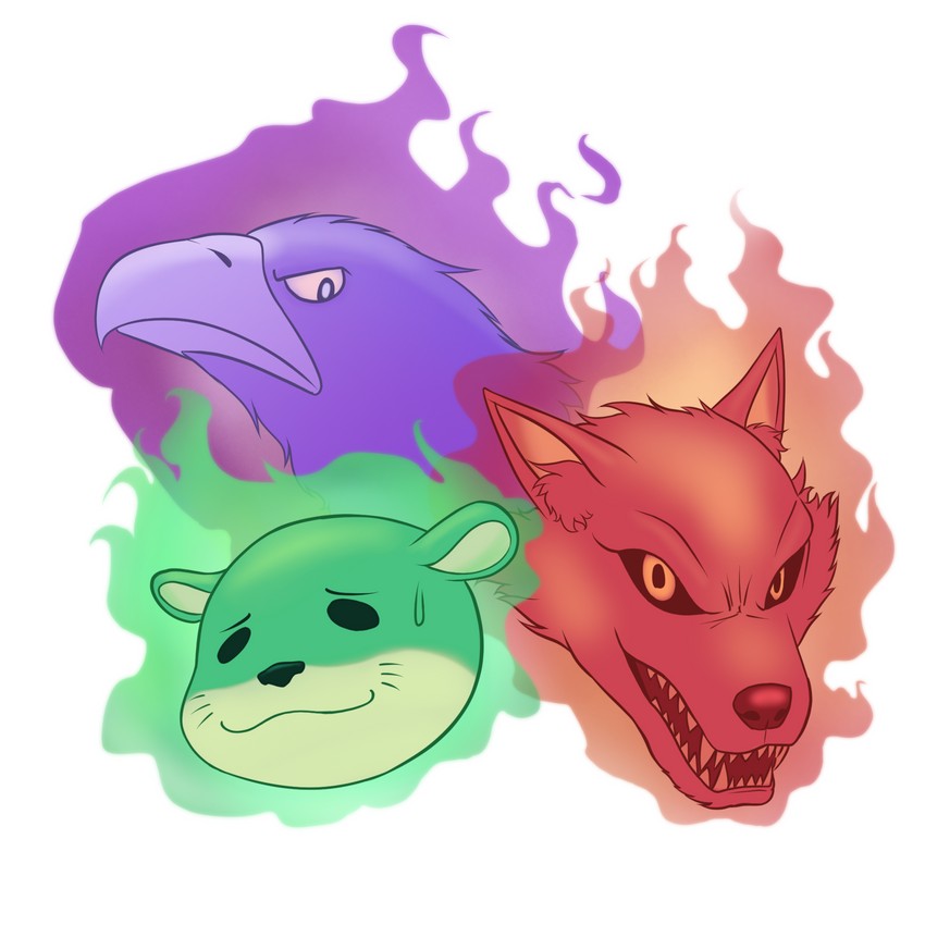 otter spirit, wolf spirit, and eagle spirit (touhou and 1 more) drawn by giantcavemushroom